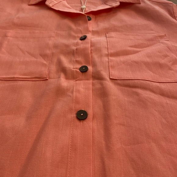 Shore Women’s Coral Button-Up Cropped Short Sleeve Shirt Linen Viscose NEW small - Picture 11 of 12